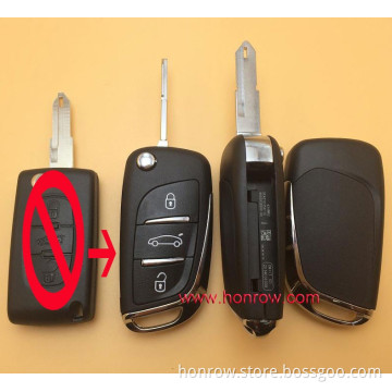 New arrival Citroen 3 button modified flip remote key blank cover case with NE73 206 Blade (with battery place)
